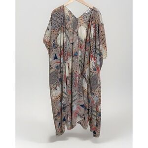 umgee kimono duster S/M Festival Boho Long Feather Pattern Native
